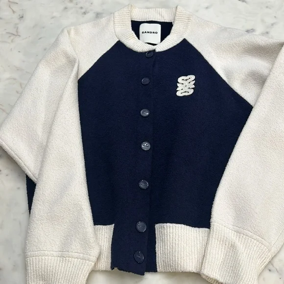 Sandro Navy and Cream Cardigan - Picture 6 of 7